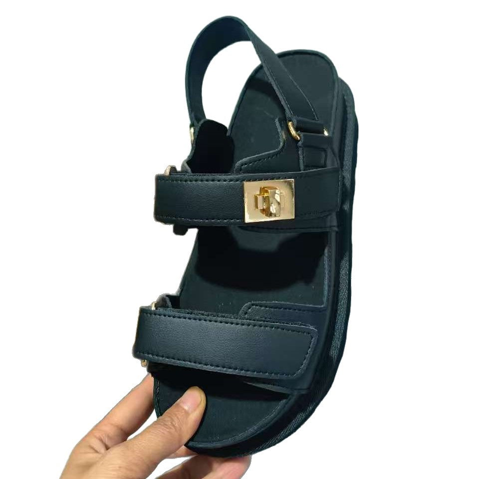 Sandalias de plataforma de talla grande Sandalias romanas de exterior de velcro de gamuza para mujer