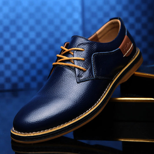 Zapatos de Cuero Casuales de Corte Bajo con Cordones y Detalles Cosidos a Mano