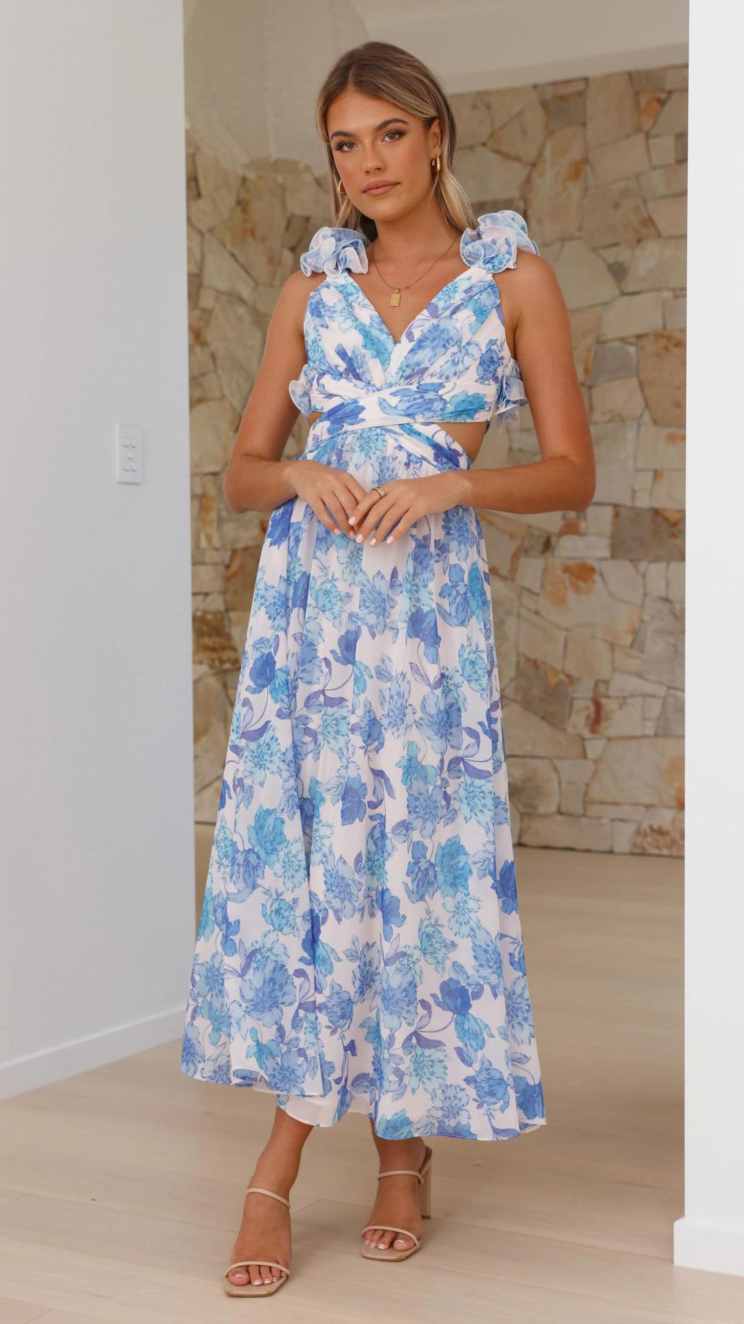 Vestido de chifón floral sin espalda con tirantes cruzados