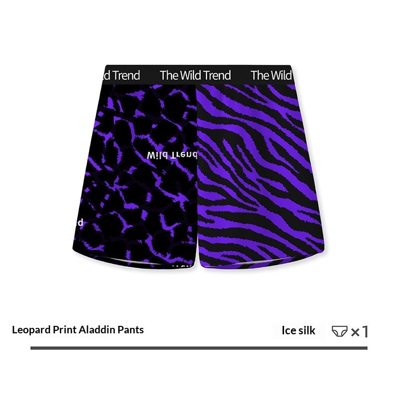 Pantalones Aloha de seda helada con estampado de leopardo para hombre con diseño estampado para usar en casa