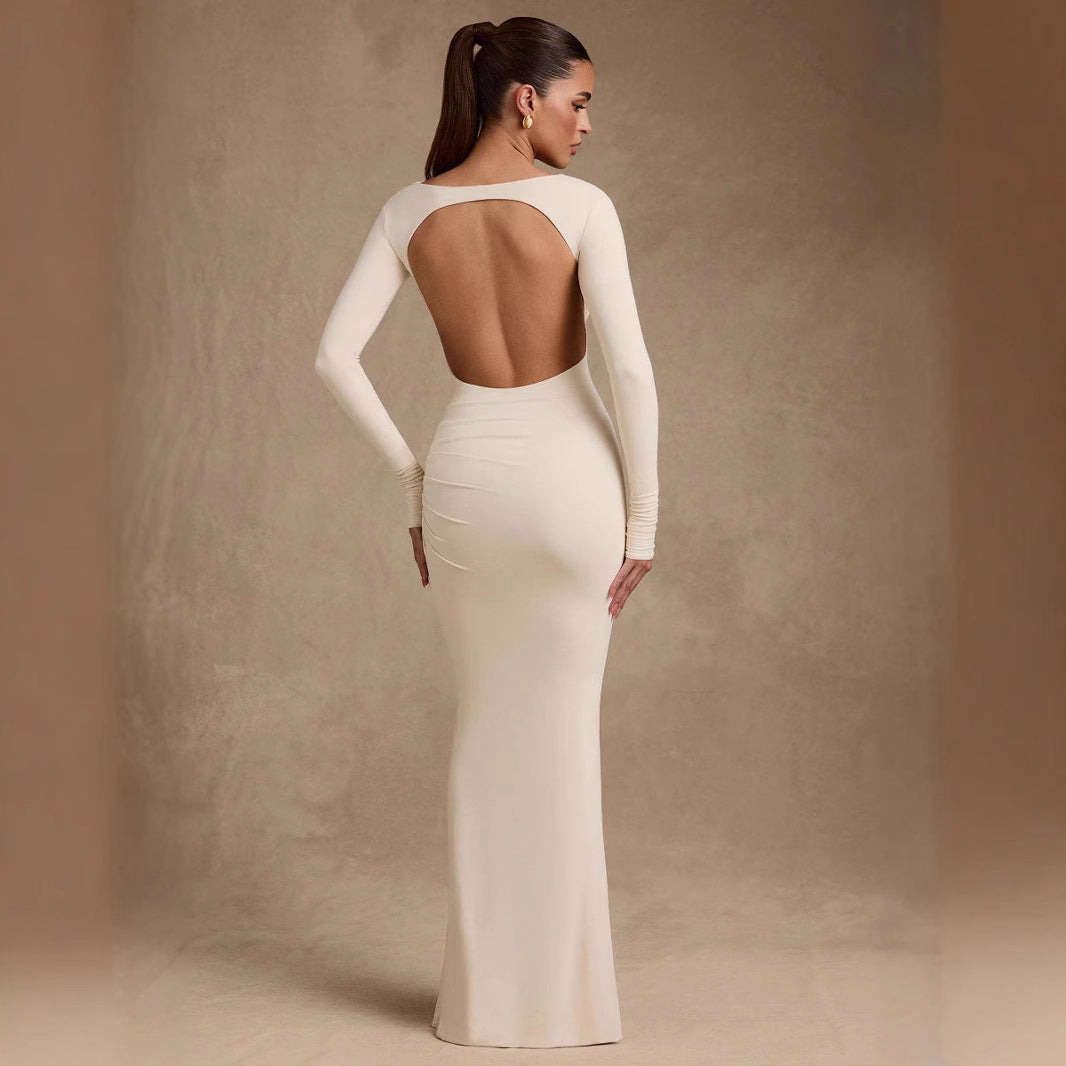 Slimming High-end Solid-color Long Body-hugging Sexy Dress