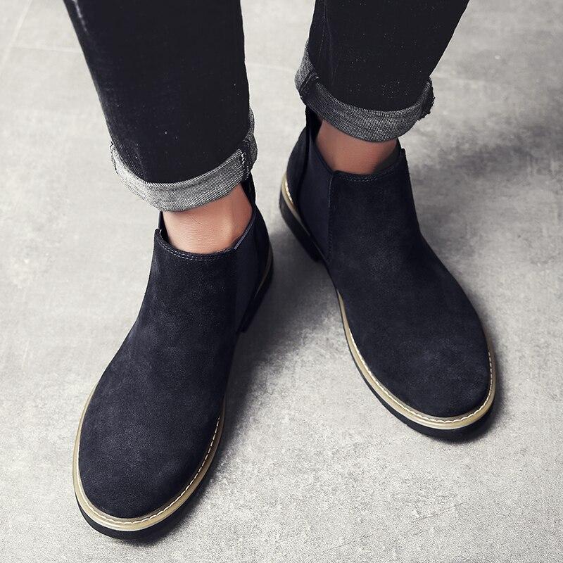 Botas Martin de cuero de caña alta para hombre, zapatos casuales de cuero