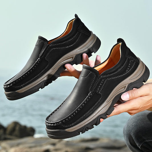 Zapatos de cuero casuales sin cordones ligeros de talla grande para hombre