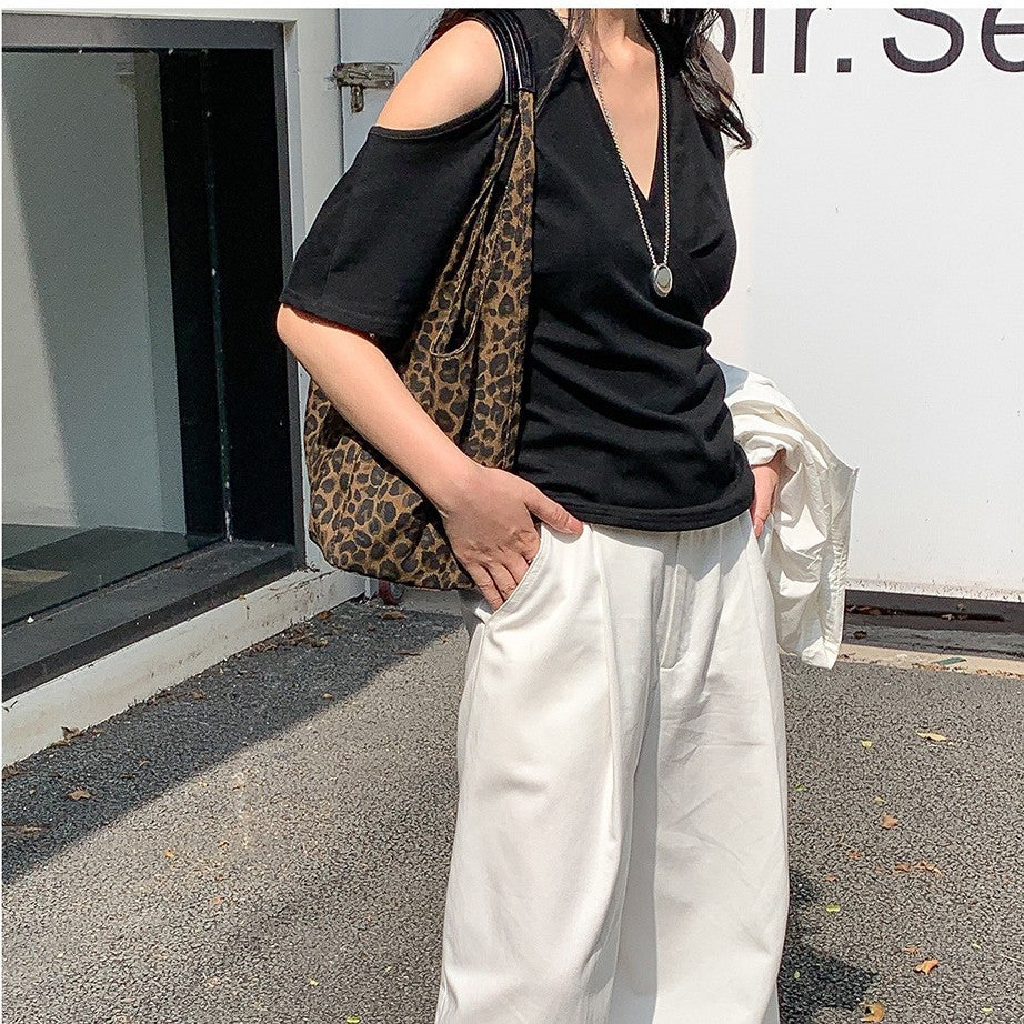 Bolso de mano con diseño de leopardo de alta gama, bolso de hombro informal de gran capacidad