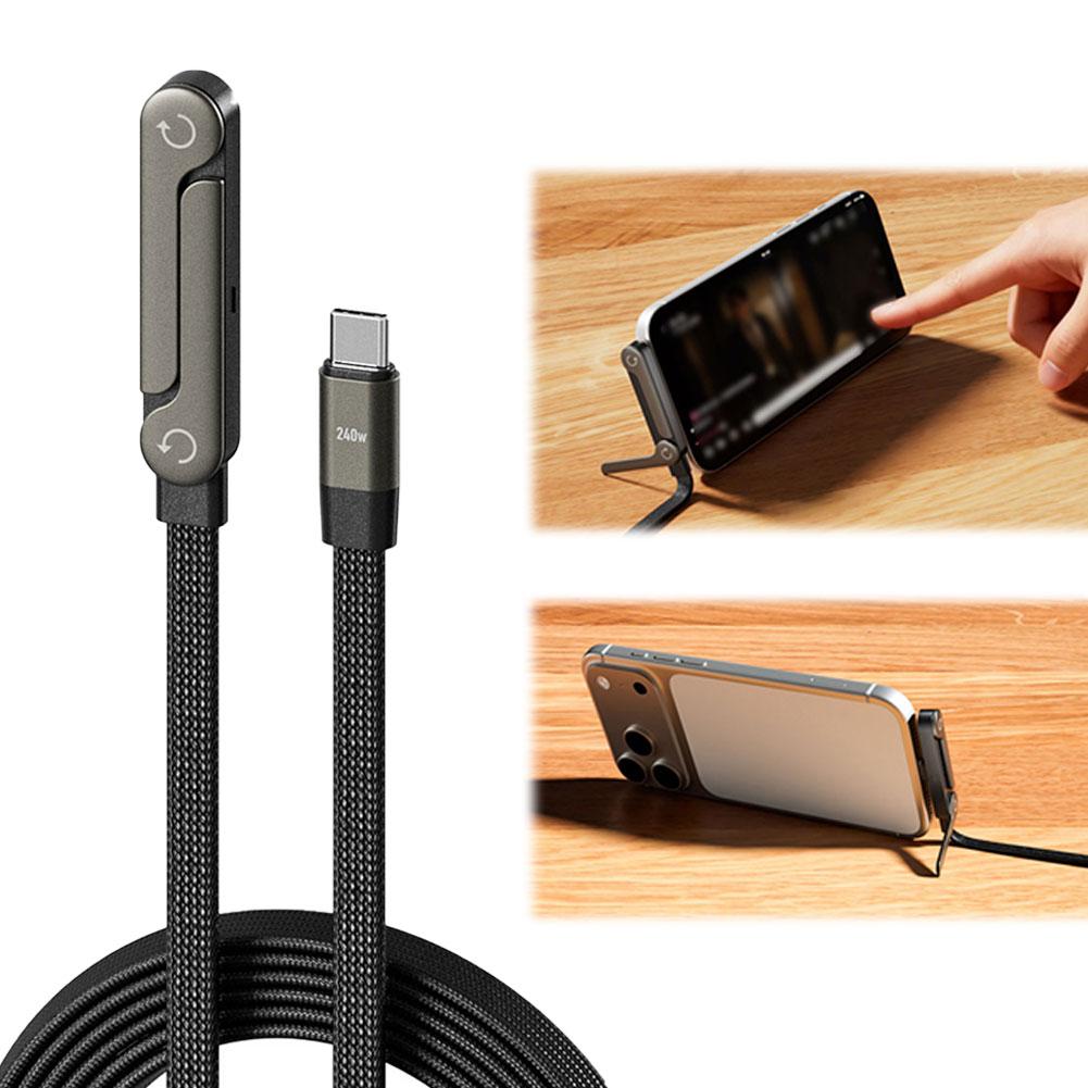 Cable de datos con soporte plegable de carga rápida 2 en 1 Cable de datos Soporte plegable para teléfono/tableta Tipo C a Tipo C USB-A a Tipo C