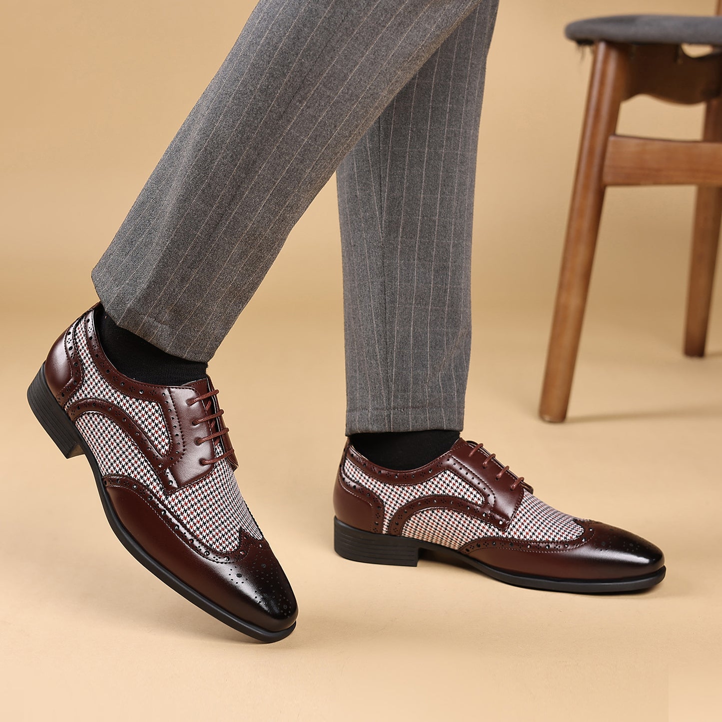 Zapatos de imitación pata de gallo para hombre, zapatos casuales de cuero