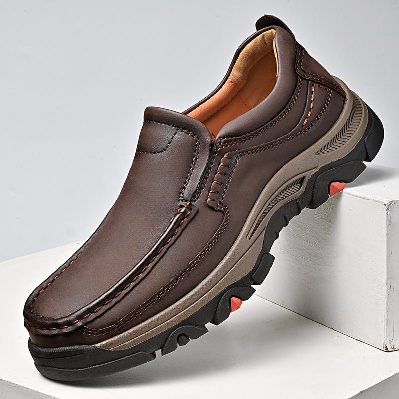 Zapatos de cuero casuales sin cordones ligeros de talla grande para hombre