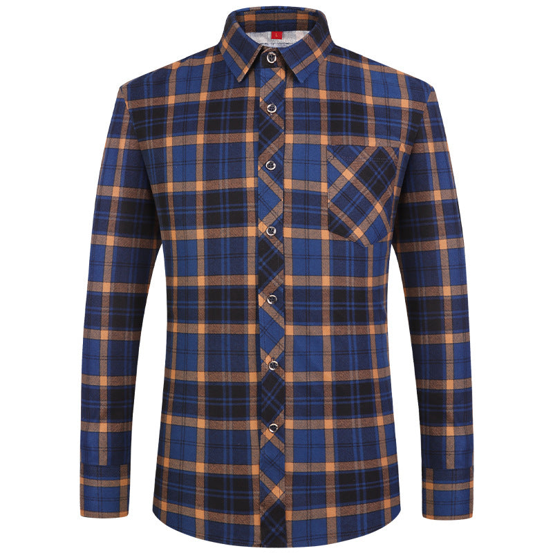 Men's Business Commute Plaid Long-Sleeve Shirt