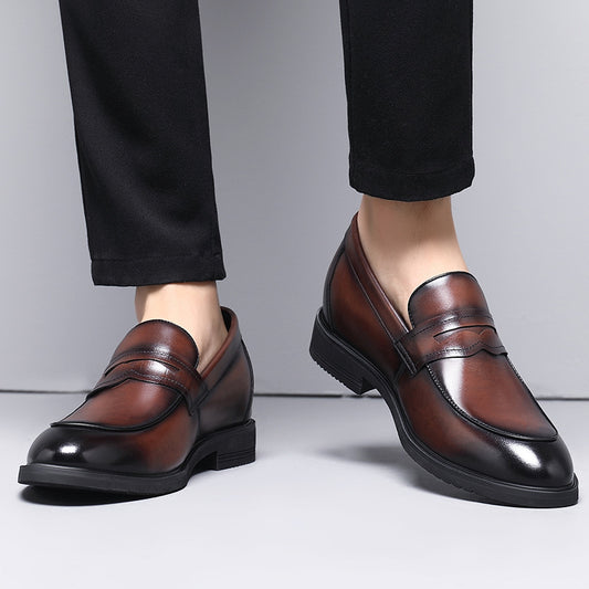 Zapatos de cuero con alzas invisibles, formales de negocios para hombre, sin cordones, de piel de vaca