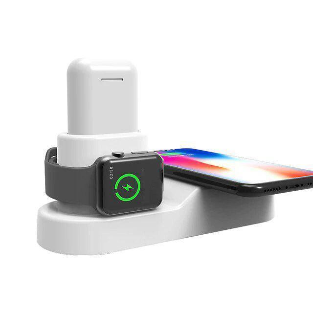 Compatible con Apple, cargador inalámbrico W3 tres en uno, cuatro en uno, multifunción para teléfono móvil, reloj y auriculares, carga inalámbrica
