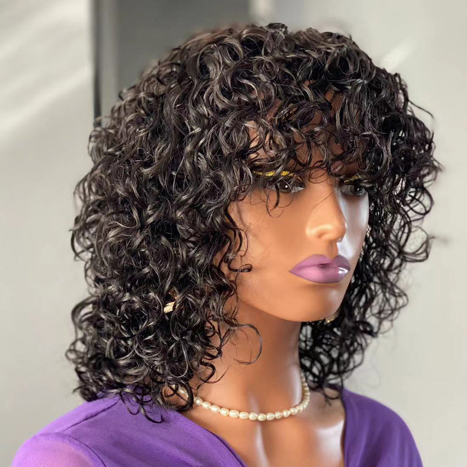 Pelucas de cabello humano con flequillo de ondas de agua