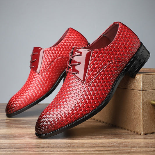 Zapatos de cuero para hombre, de vestir, elegantes, con cordones y punta fina
