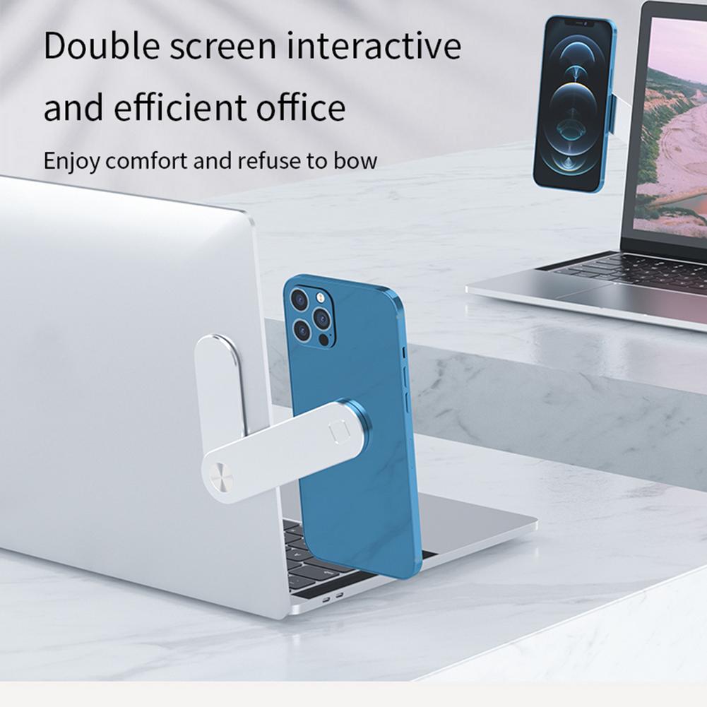 Soporte para teléfono portátil, clip lateral ajustable para portátil, soporte magnético para monitor de portátil, soporte para teléfono móvil para portátil, soporte de expansión plegable de aluminio para tableta, para doble pantalla