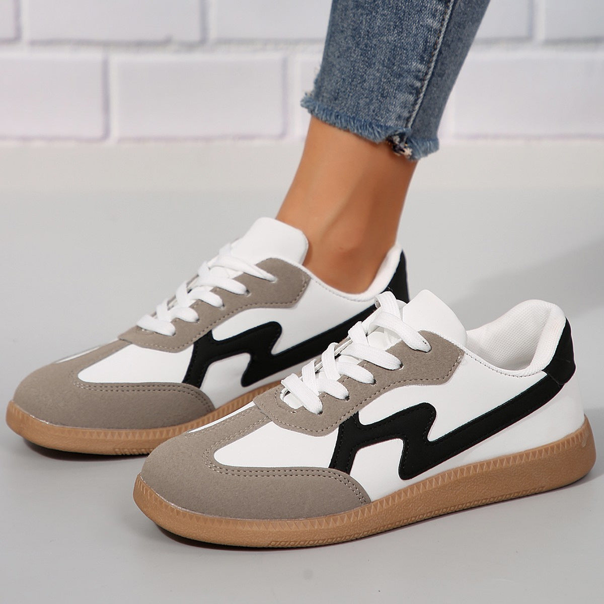 Zapatos de tabla deportivos con cordones, planos e informales para estudiantes, de moda para mujer