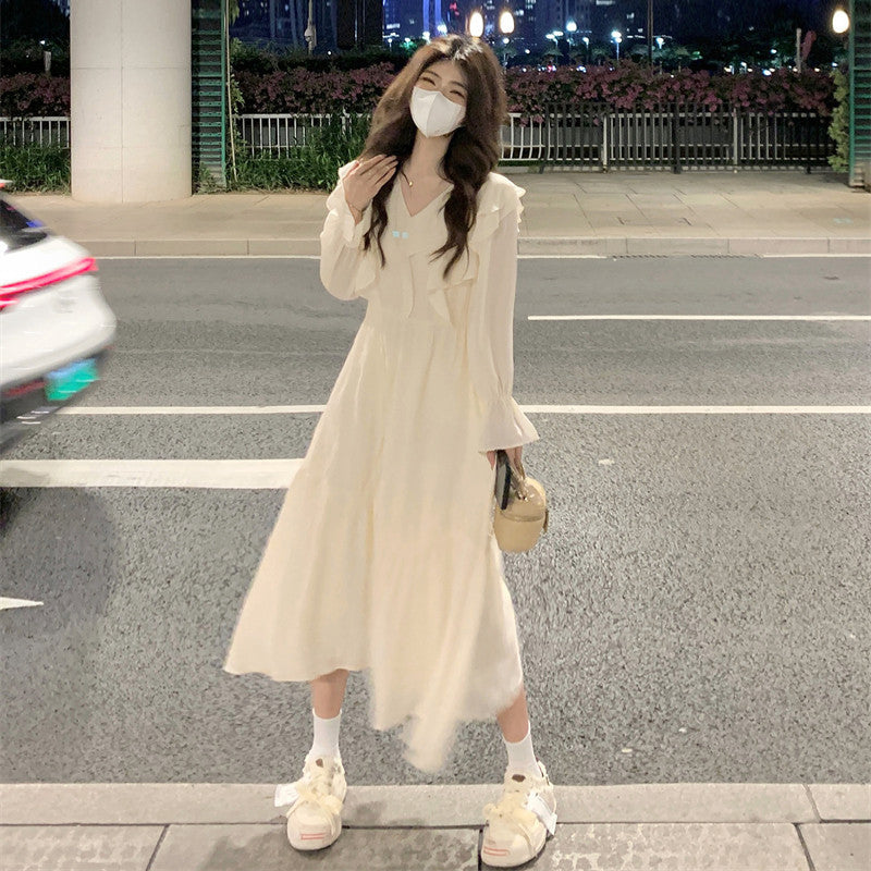 Nuevo vestido dulce de manga abullonada, vestido francés ajustado delicado