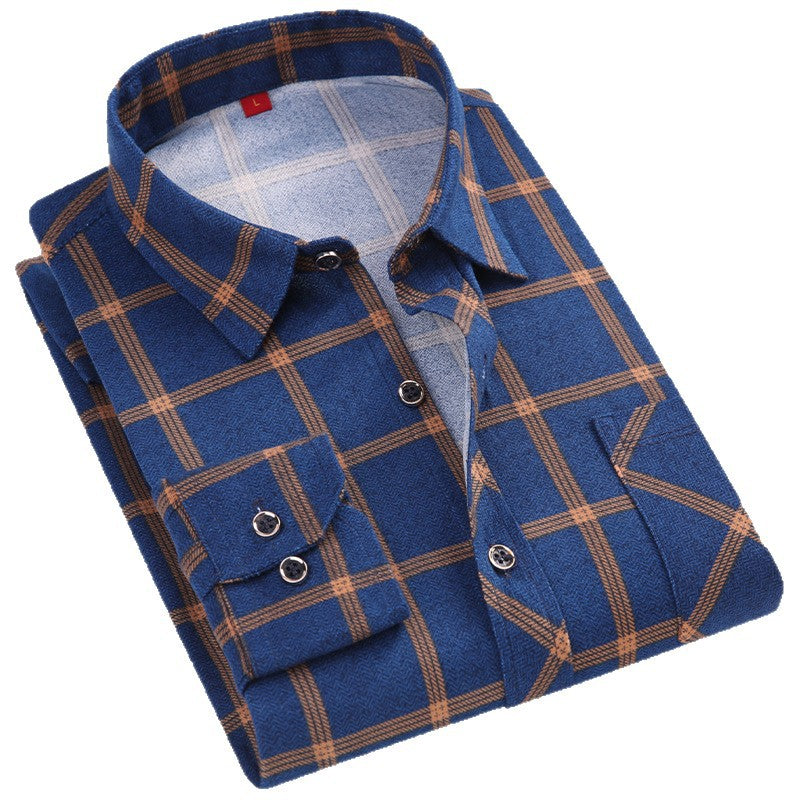 Men's Business Commute Plaid Long-Sleeve Shirt