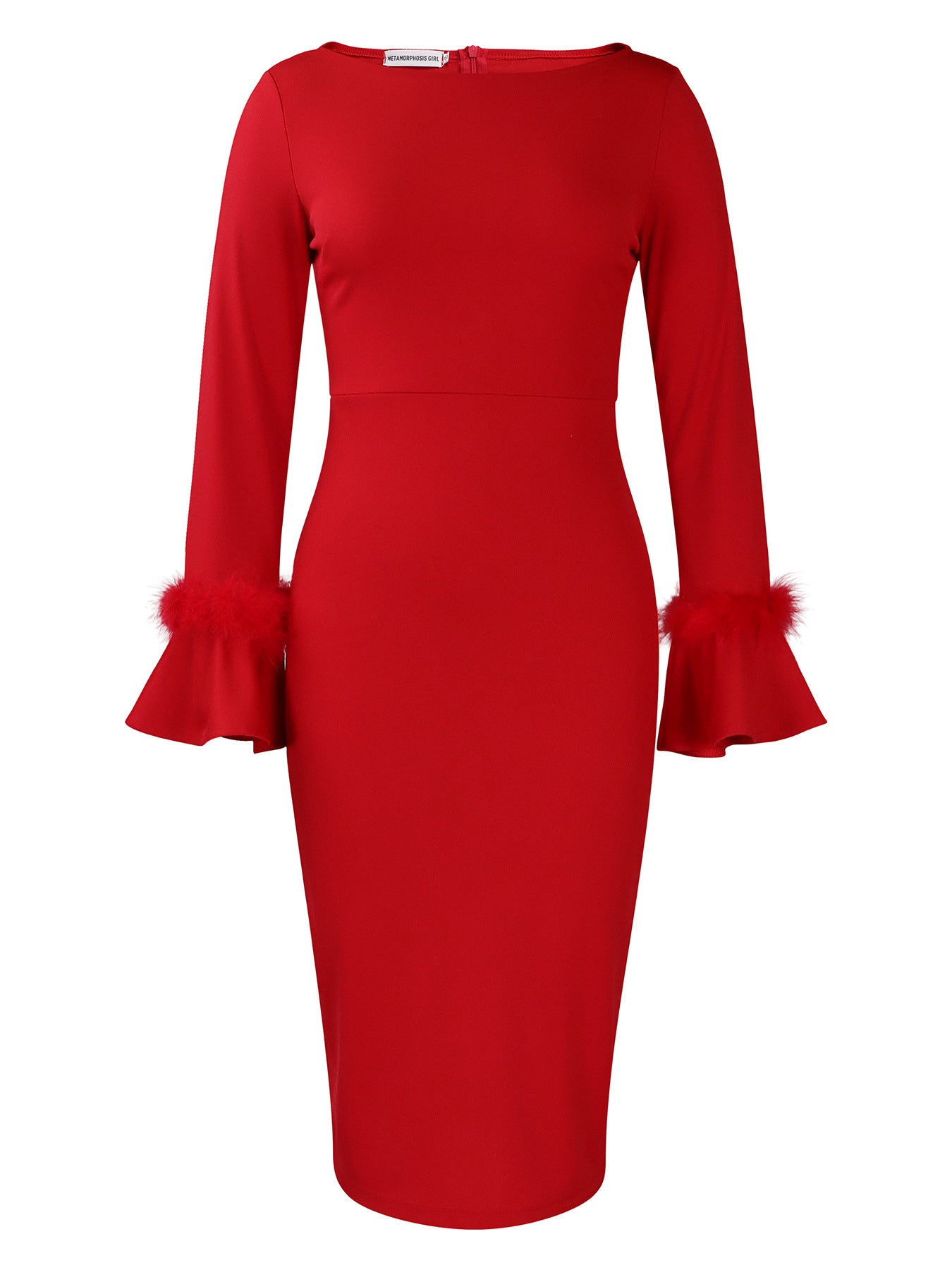 Vestido africano de tubo de color liso con manga campana para oficina