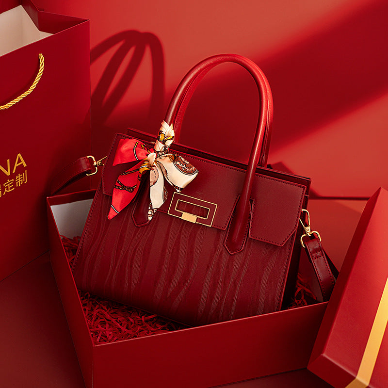Bolso tote bordado rojo de gran capacidad