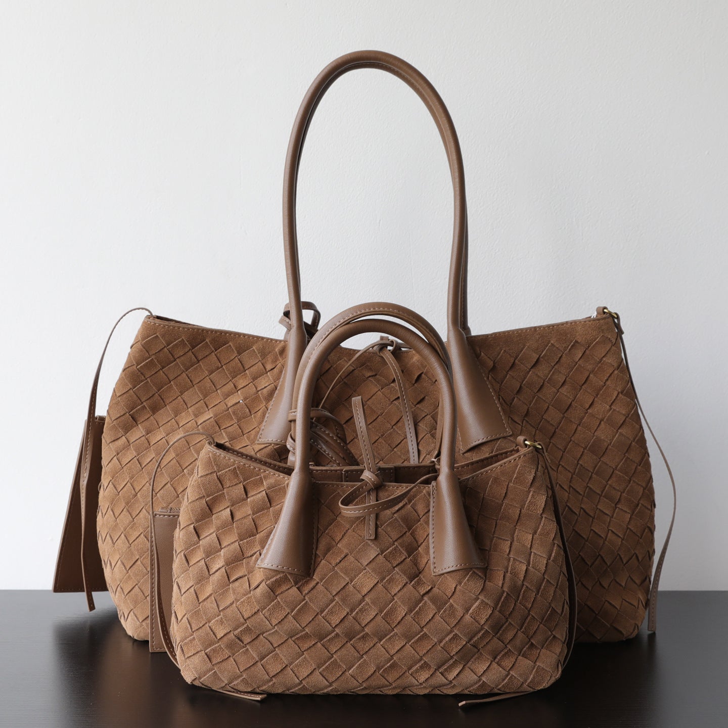 Bolso tote de cuero de vaca mate tejido a mano con gran capacidad