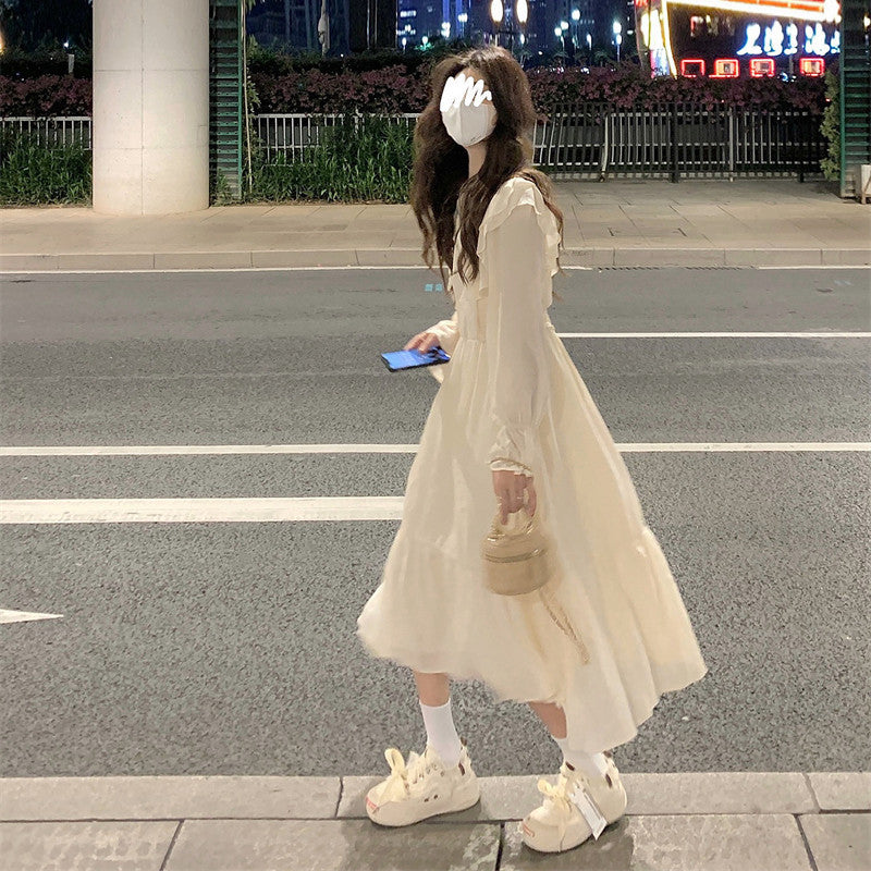 Nuevo vestido dulce de manga abullonada, vestido francés ajustado delicado