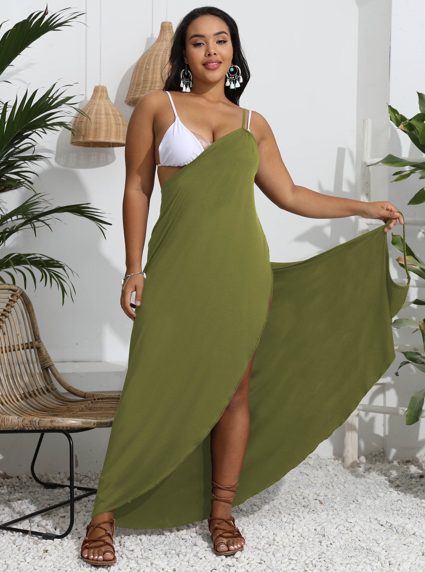 Vestido de mujer de una pieza, irregular, para playa, de varias formas de uso, con tiras cruzadas