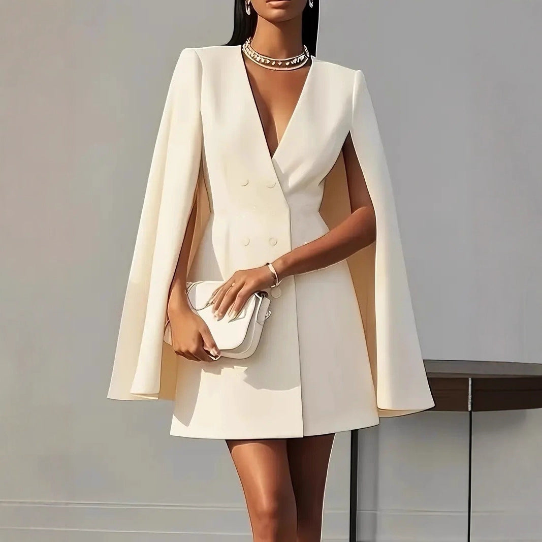 Commuter Double Breasted Shawl Cape Suit Dress