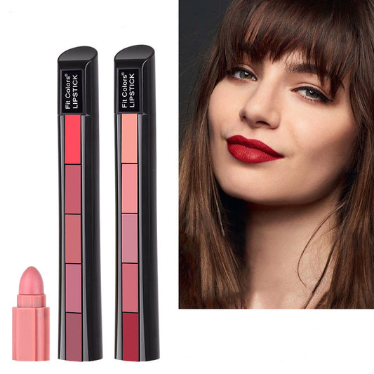 Set de pintalabios mate de 5 colores, barra de labios de terciopelo, brillo labial antiadherente, pintalabios rojo sexy de larga duración e impermeable