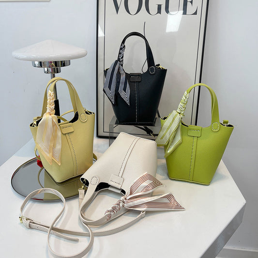 Western-style Bucket Bag With Silk Scarf For Women