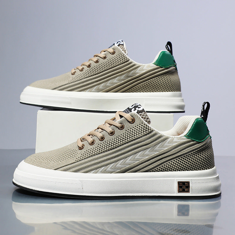 Zapatillas voladoras tejidas de malla resistente al desgaste, deportivas informales, con plantilla invisible de aumento de altura para hombre