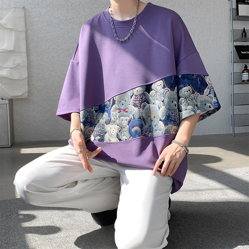 Men's Loose And Casual Color-block Crewneck Top