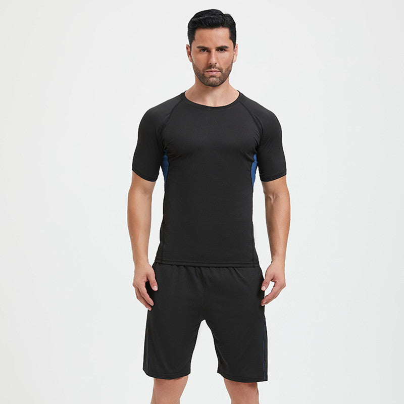 Traje de fitness para hombre, para correr por la mañana, por la noche, deportivo, de secado rápido, de cinco piezas, mallas, baloncesto, ropa de entrenamiento al por mayor