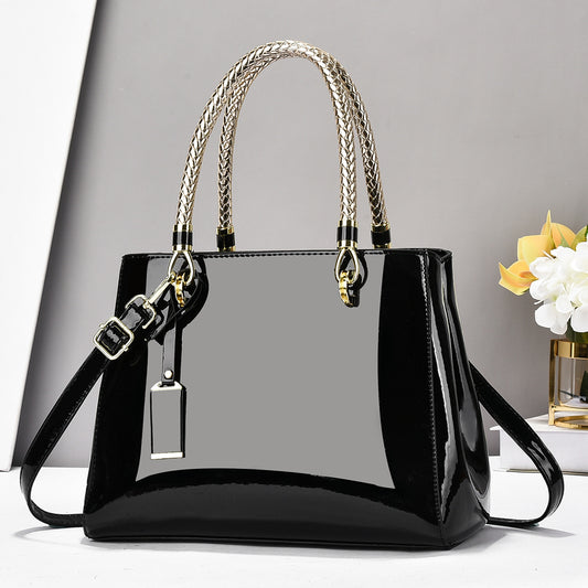 Bolso de mano de charol brillante a la moda, bandolera informal de gran capacidad