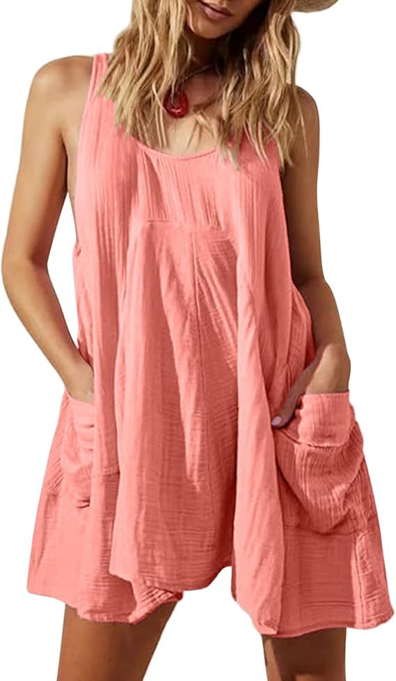 Sleeveless Crewneck Backless Mini Dress Loose-fit Tank Dress With Pockets
