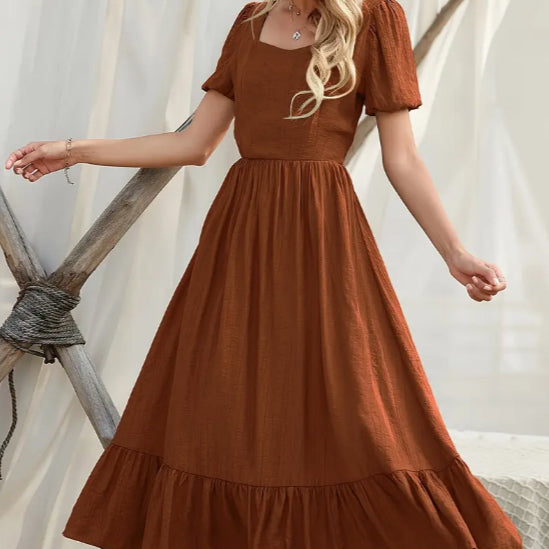Unique Women's Ruffled Bubble Sleeve Long Skirt