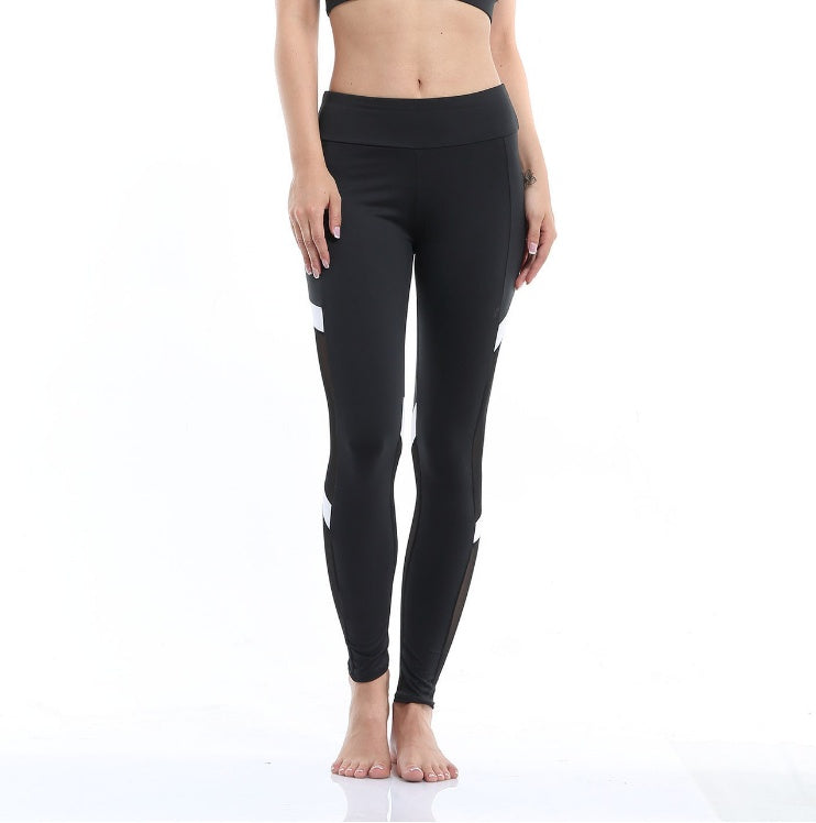 Fitness sports leggings two-section mesh high waist elastic breathable hip yoga clothes