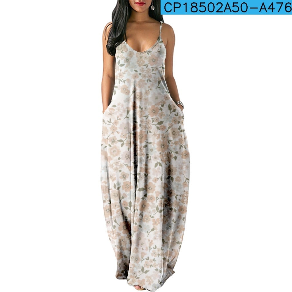 Women's Fashionable Printed Sleeveless Pocket Dress