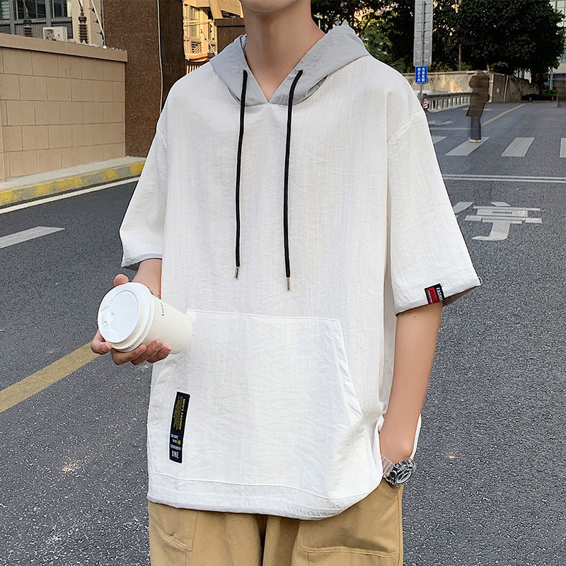 Camisa de manga corta informal para hombre holgada tipo falso dos piezas