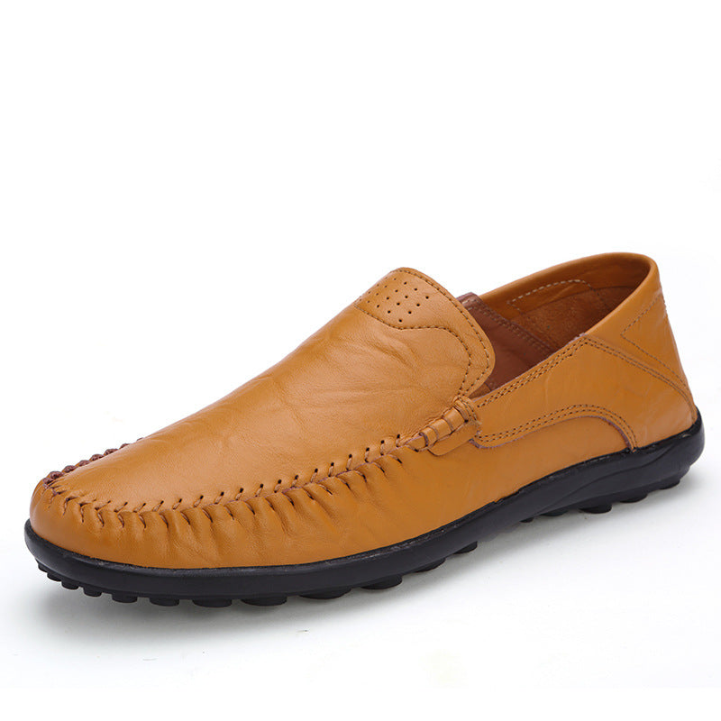 Zapatos de cuero casuales para hombre, ligeros y versátiles, de estilo británico con puntera redonda