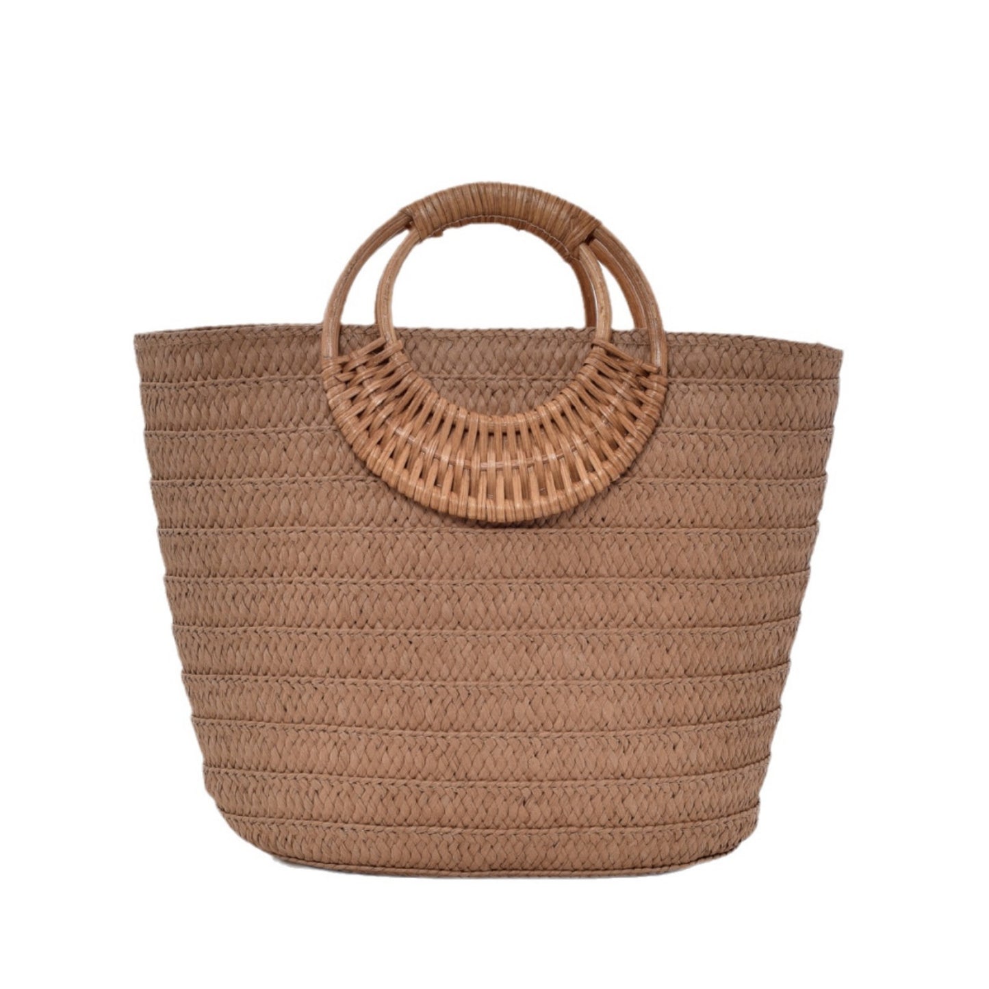 Bolso de mano de paja con diseño sencillo y asa redonda de gran capacidad para mujer