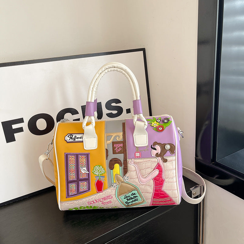 Bolso Boston Premium de Alta Capacidad con Diseño de Parches Bordados