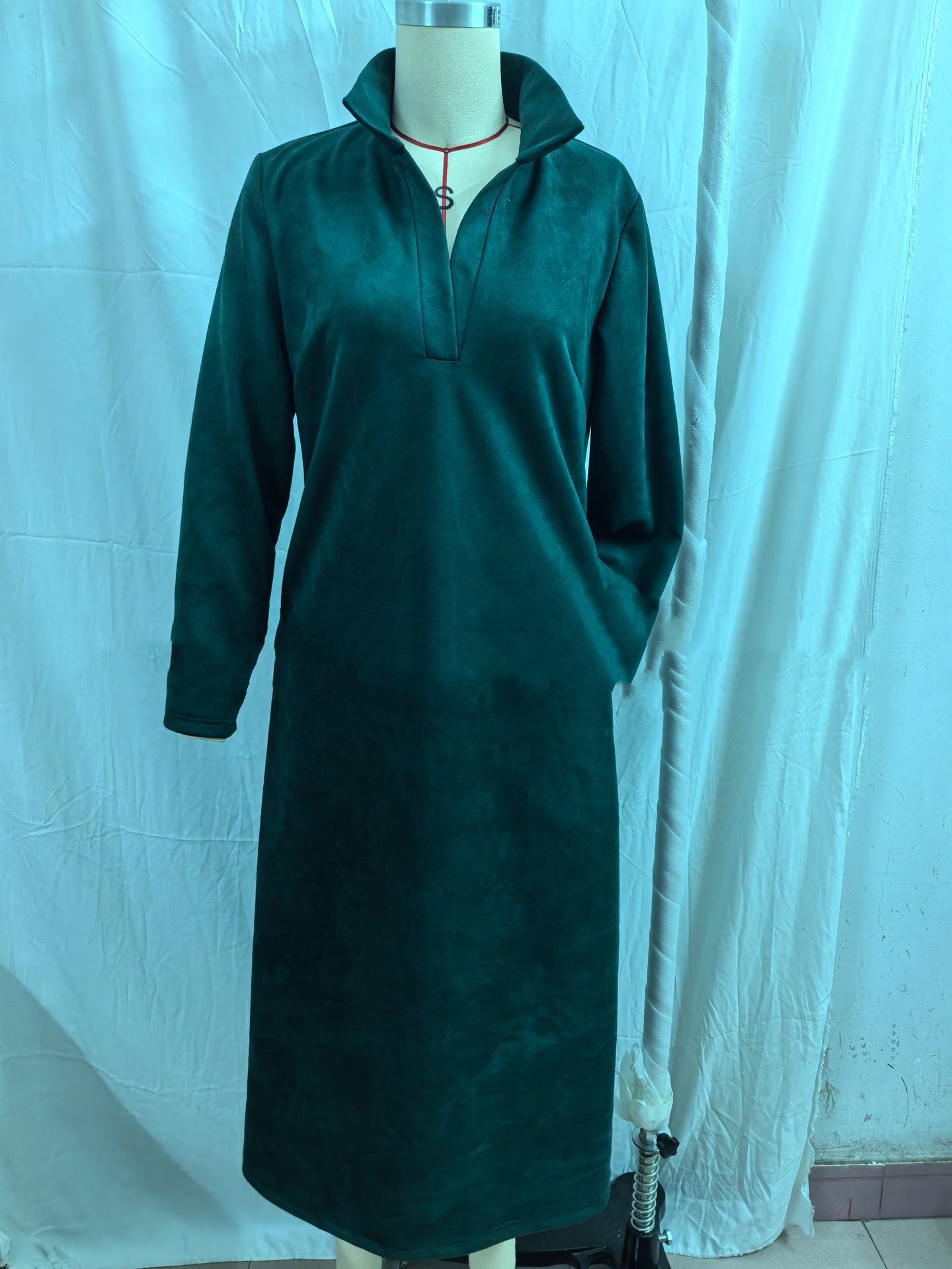 Suede Loose Casual Solid Color Long Sleeve Mid-length Dress
