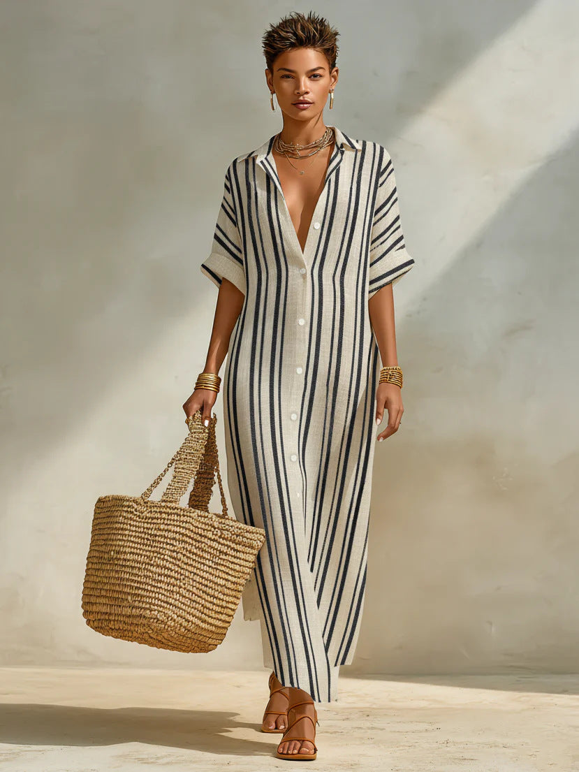 Women's Fashion Loose Casual Striped Shirt Dress