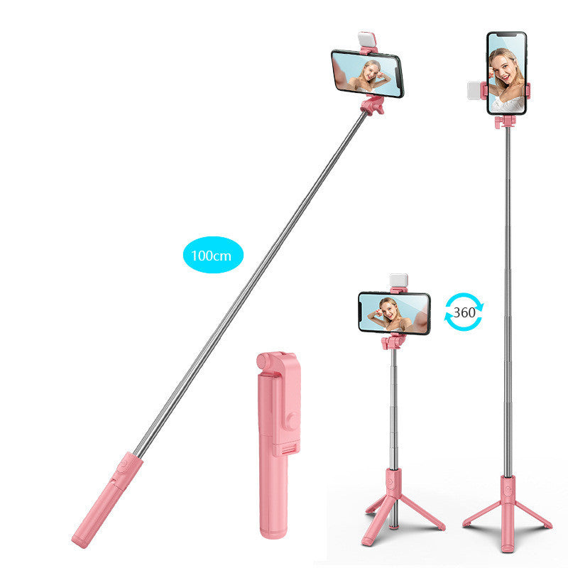 Compatible con Apple, bastón selfie con luz de relleno Bluetooth, trípode integrado para transmisión en vivo al aire libre y soporte para teléfono