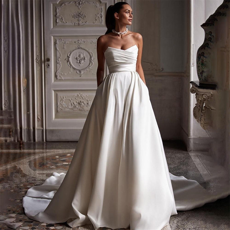 Vestido sencillo de tubo de satén blanco de estilo nuevo de Four Seasons