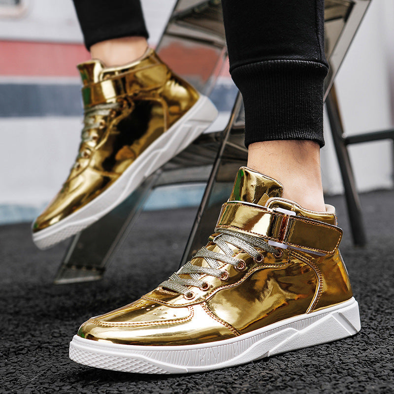 Zapatos de hombre con paneles de espejo, deportivo de media caña de estudiante de moda
