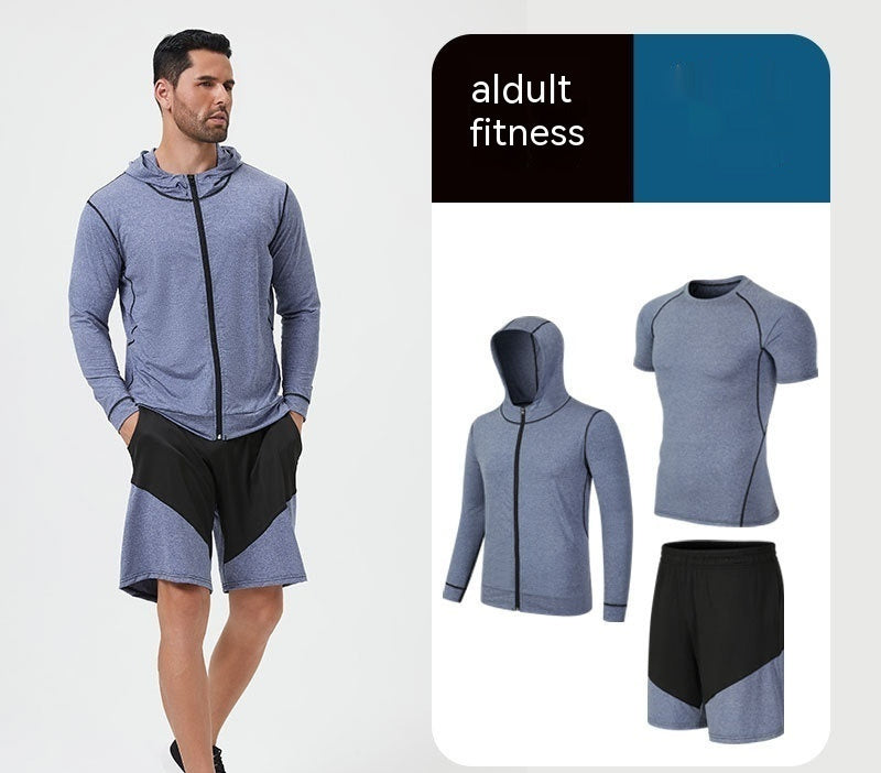 Traje de fitness para hombre, para correr por la mañana, por la noche, deportivo, de secado rápido, de cinco piezas, mallas, baloncesto, ropa de entrenamiento al por mayor