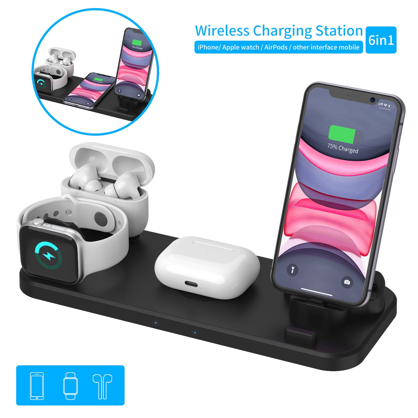 Compatible con Apple, cargador inalámbrico multifuncional