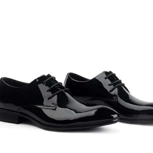 Zapatos de boda brillantes con cordones de cuero, puntera de cuero