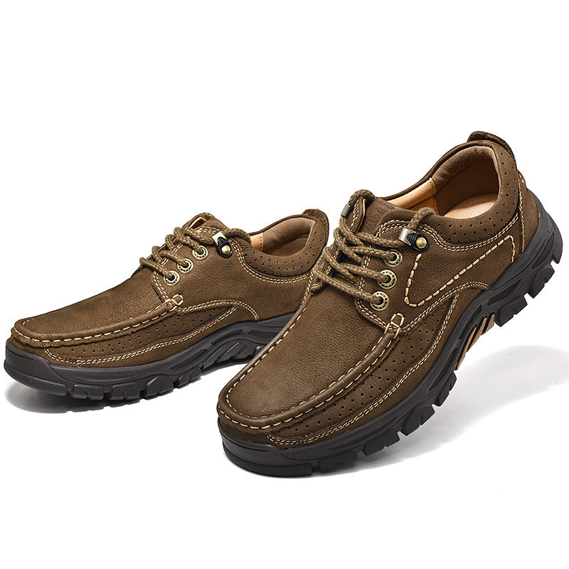 Zapatos de Vestir Casuales para Hombre de Cuero de Primera Capa, Estilo Británico con Cordones