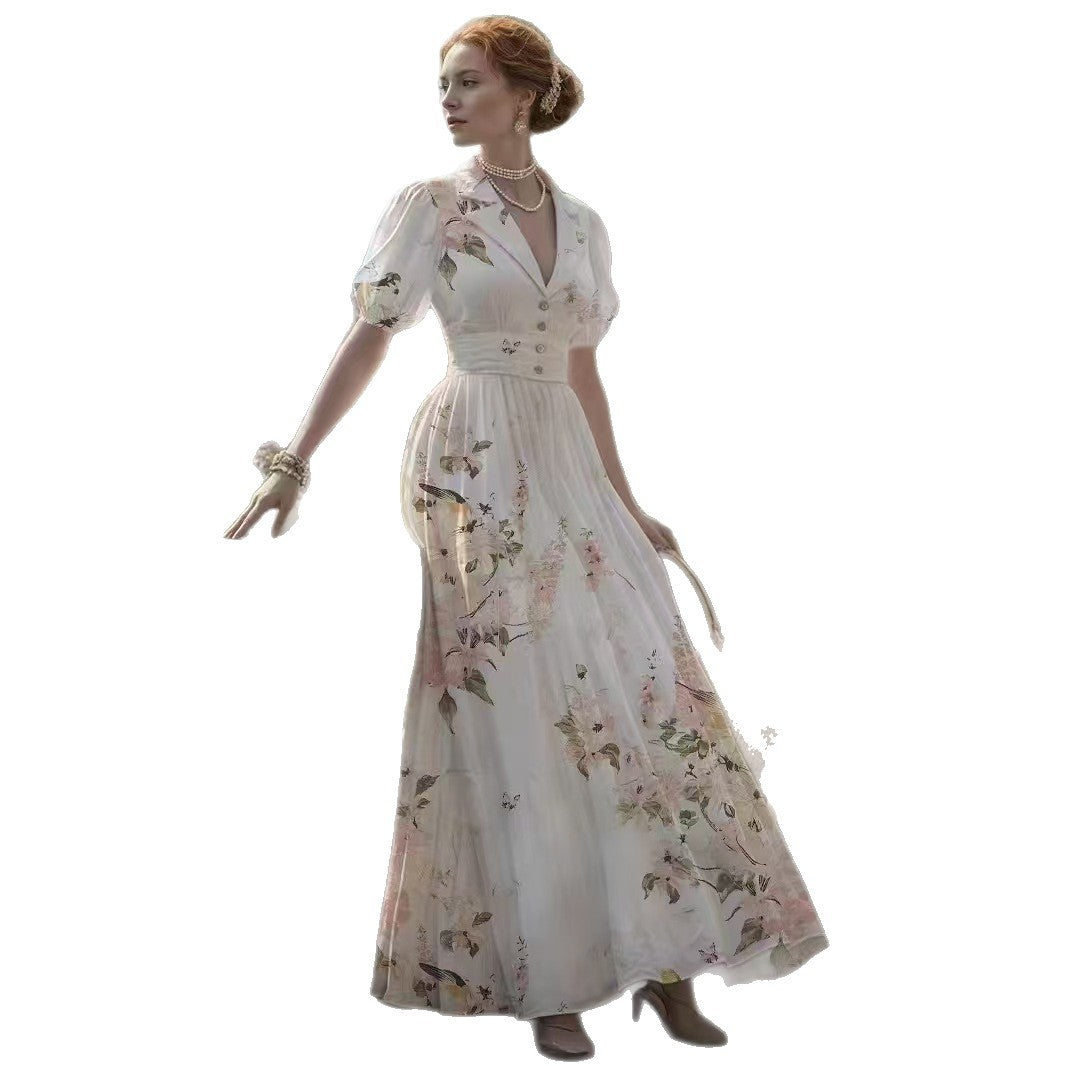 Women's Palace Style Printed Dress High Waist